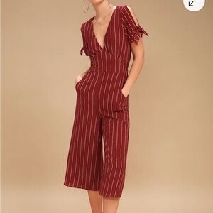 Lulu's Pacific Coast Wine Red Striped Culotte Jumpsuit. NWT.  Size Small